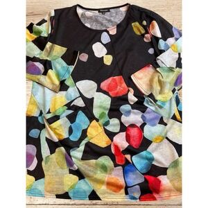 Damee Tunic Women's‎ Size XL Lagenlook Artsy Abstract Aline 3/4 Sleeve Pocket
